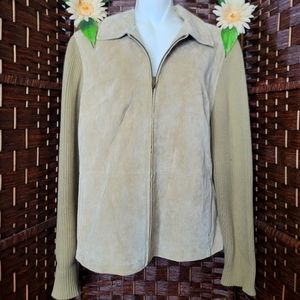Fabio Jacket Suede Knit Camel Fitted Coat Zipper Leather Lined Tan